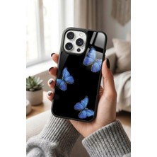 Snacase Apple iPhone 16 Pro Max Uyumlu Mavi Kelebek Tasarımlı Parlak Premium Kılıf
