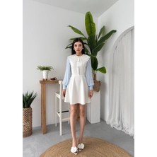Caddebostan Moda Inci Detaylı Bebe Yaka Uzun Kollu Mini Elbise