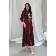 Caddebostan Moda Önü Patlı Puantiyeli Fırfırlı Yaka Midi Elbise