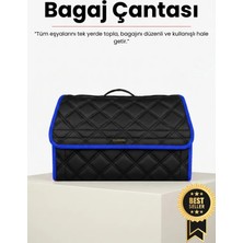 E-BİZ Skoda Mavi Kenarlı Siyah Deri Araç Bagaj Düzenleyici Organizer – Kaymaz Cırt Bantlı Geniş Hacimli Çanta