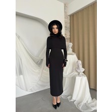 Caddebostan Moda Balıkçı Yaka Pelerin Detaylı Uzun Kollu Midi Elbise
