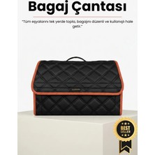 E-BİZ Lada Turuncu Kenarlı Siyah Deri Araç Bagaj Düzenleyici Organizer – Kaymaz Cırt Bantlı Geniş Hacimli Çanta