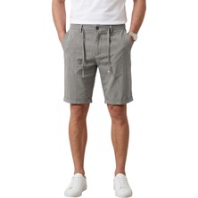 Rizzup Gri Slim Fit Likralı Çizgi Dokulu Beli Lastikli Ipli Erkek Şort Kapri 2601743