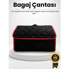 E-BİZ Dodge Kırmızı Kenarlı Siyah Tay Tüyü Araç Bagaj Düzenleyici Organizer – Kaymaz Cırt Bantlı Geniş Hacimli Çanta
