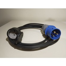 Kirkda Bir 3x1,5mm Kauçuk Kablolu Ce Norm Standartında Topraklı Fişli ve Kauçuk Topraklı Prizli Adaptör Seyyar Kablo (Siyah Renk)