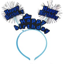 Belirtilmemiş Happy Birthday Yazılı Püsküllü Neon Mavi Renk Doğum Günü Tacı 22X19 cm