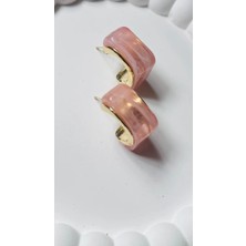 Pembe - Yeşil Akrilik Halka Altın Kaplama Efektli Modern Küpe