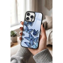 Snacase Apple iPhone 15 Pro Max Uyumlu Mavi Kelebek Tasarımlı Glossy Premium Kılıf