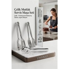 tp Buğz Profesyonel 3'lü Paslanmaz Çelik Servis Maşa Seti | Makarna, Salata, Izgara ve Pasta Için Çok Amaçlı Mutfak Seti