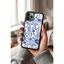 Snacase Apple iPhone 11 Pro Uyumlu Mavi Çiçekler Tasarımlı Glossy Premium Kılıf