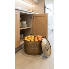 Home Greyfurtart Gold Kaplama Metal Kapaklı Bölmeli Patates Soğan Kovası Sebze Sepeti Kabı Kap 27 Litre Büyük Boy Mutfak Kiler Düzenleyici Organizer