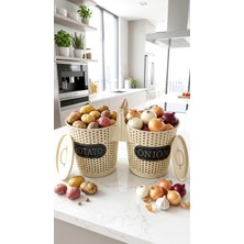 Home Greyfurtart Krem Renk Metal Kapaklı 2 Ayrı Bölmeli Ahşap Saplı Patates Soğan Saklama Kovası Sebze Sepeti Kabı Kap 15 Litre Mutfak Kiler Düzenleyici Organizer