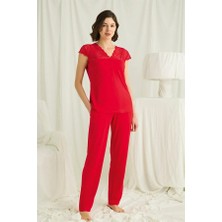 Aria's Closet Arias Closet Yakası Kolu ve Omzu Dantelli Önü Düğmeli Pijama Takımı