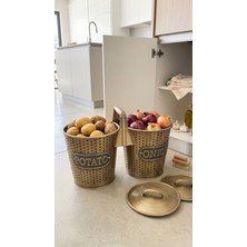 Home Greyfurtart Gold Kaplama Metal Kapaklı 2 Ayrı Bölmeli Ahşap Saplı Patates Soğan Saklama Kovası Sebze Sepeti Kabı Kap 15 Litre Mutfak Kiler Düzenleyici Organizer