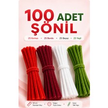 Bee Flower Shop 100 Adet Şönil Tel 30 cm Kırmızı Bordo Beyaz Yeşil Tüylü Hobi Teli El Işi ve Dıy Çiçek Yapımı