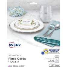 Avery Emin Beslemeli Yazdırılabilir Boş Yer Kartları, 3,6 cm x 9,5 Cm, Dokulu Beyaz, 150 Özelleştiri