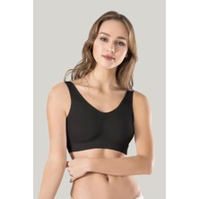 Bemy Store Kadın Siyah Kalın Askılı Çıkarılabilir Pedli Örme Seamless Dikişsiz Basic Büstiyer