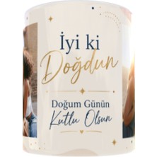 Duyfl Kişiye Özel 2 Fotoğraflı Iyi Ki Doğdun Pastel Gold Kupa Bardak