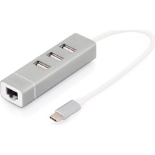 Digitus DA-70253 USB Type-C 3-Port Hub + Hizli Ethernet Lan Cevirici