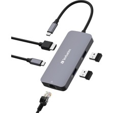 Verbatim Usb-C Pro Multiport Hub 5'ı 1 Arada, Çoklu Bağlantı Noktalı Adaptör, Usb-C, Hdmi, RJ45, USB