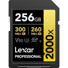 Lexar 256GB Profesyonel 2000X Sdxc Hafıza Kartı, Uhs-Ii, C10, U3, V90, Full-Hd ve 8k Video, 300MB/S'