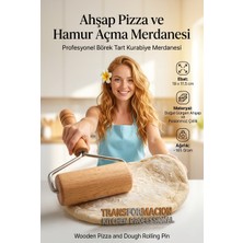 Transformacion Ahşap Saplı Pizza ve Hamur Açma Merdanesi - 19 cm Paslanmaz Çelik Gövdeli Börek Tart Kurabiye Merdanesi  722661