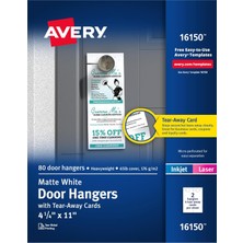 Avery Kapı Elbise Askısı Aufreissbare Kart, Beyaz Mat, 10,8 x 27,9 Cm, 80 Adet (16150)