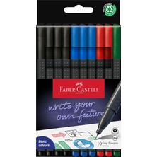 Graf Von Faber-Castell Faber-Castell Grip Finepen Ince Keçe Uçlu Kalem Seti, 10’lu, Ofis ve Günlük Kullanım, 0.4 mm Hassas