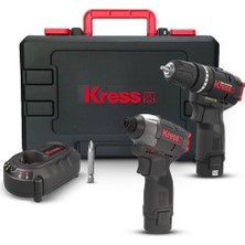 Kress KUG02 12VOLT/2.0AH. Li-Ion Çift Akülü Kömürsüz Profesyonel Şarjlı Darbeli Matkap + Kömürsüz Da