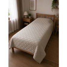 Yüncü Hanım %100 Kuzu Yünü Dolgulu Bej Renkli Pamuk Kumaş Tek Kişilik Kapitone Desenli Mevsimlik Pike 155 x 215 cm