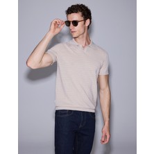 Pierre Cardin Erkek Bej Slim Fit Keten Karışmlı Apaş Yaka Triko Tişört 50320799-VR011