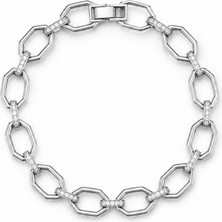 Balenbi Jewelry Kadın Taşlı Sekizgen Halka Detaylı Gümüş Renk Kararmaz Çelik Bileklik 1101