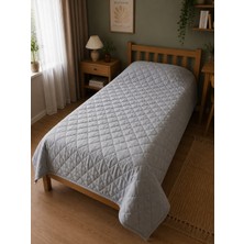 Yüncü Hanım %100 Kuzu Yünü Dolgulu Gri Renkli Pamuk Kumaş Tek Kişilik Kapitone Desenli Mevsimlik Pike 155 x 215 cm