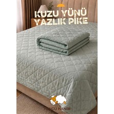 Yüncü Hanım %100 Kuzu Yünü Dolgulu Mint Yeşili Renkli Pamuk Kumaş Battal Ebat Kapitone Desenli Mevsimlik Pike 220 x 240 cm