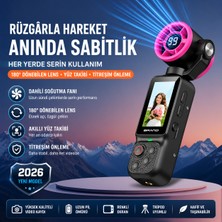 Azurtech Akıllı El Gimbali Kamera | Dahili Soğutma Fanlı, 180° Dönebilen Lens, Yüz Takibi, Ekranlı Vlog Kamerası