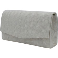 Smooth Bags Kadın Ekru Keten Yazlık Abiye Çanta Clutch El Çantası Zincir Askılı Omuz Çantası