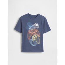 Gap Erkek Çocuk Koyu Mavi Grafik Baskılı T-Shirt