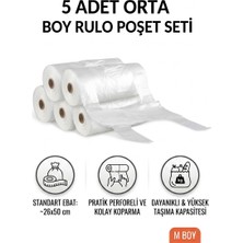 Liva Ambalaj 5 Adet Orta Boy Rulo Poşet Seti M Boy (26X50 Cm) - Pratik Koparmalı Kulplu Poşet