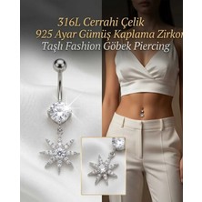 Begonia Accessories 316L Cerrahi Çelik 925 Ayar Gümüş Kaplama Zirkon Taşlı Özel Tasarım Figürlü Göbek Piercing - Paslanmaz Kararmaz Anti Alerjik Kadın Belly Button Piercing Göbek Takısı- 1606-2