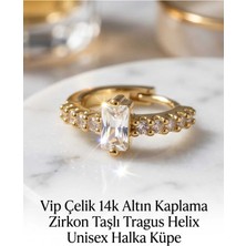 Begonia Accessories 316L Cerrahi Çelik Altın Kaplama Kararmaz Alerji Yapmaz Zirkon Taş Figür 1 Adet Unisex Minimal Halka Tragus Helix Küpe Piercing AH210-36