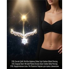 Begonia Accessories 316L Cerrahi Çelik 14K Altın Kaplama Zirkon Taşlı Özel Tasarım Figürlü Göbek Piercing – Paslanmaz Kararmaz Anti Alerjik Kadın Belly Button Piercing Göbek Takısı -1606- 1