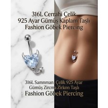Begonia Accessories 316L Cerrahi Çelik 925 Ayar Gümüş Kaplama Zirkon Taşlı Özel Tasarım Figürlü Göbek Piercing - Paslanmaz Kararmaz Anti Alerjik Kadın Belly Button Piercing Göbek Takısı- 1606-4