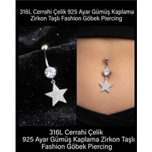 Begonia Accessories 316L Cerrahi Çelik 925 Ayar Gümüş Kaplama Zirkon Taşlı Özel Tasarım Figürlü Göbek Piercing - Paslanmaz Kararmaz Anti Alerjik Kadın Belly Button Piercing Göbek Takısı- 1606-1