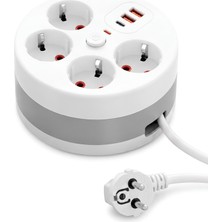 Dexmon Akım ve Çocuk Korumalı Makaralı Toplanabilir Priz 4'lü Topraklı Priz 2 USB + Type-C Şarj Girişli 3 Metre Kablolu Grup Priz