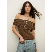 Ba&sh Kahverengi Kadın Fitilli Desen T-Shirt