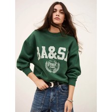 Ba&sh Yeşil Kadın Yuvarlak Yaka Yazı Baskılı Sweatshirt