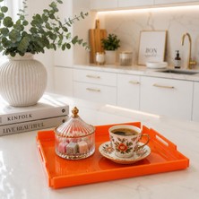 Leya Home Turuncu Kare Pleksi Dekoratif Sunum Tepsisi 22X 22CM 1 Adet