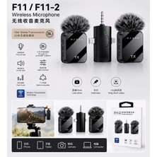 F11-2 Kablosuz Yaka Mikrofonu 2'li Set, Lightning & Type-C Uyumlu, 20 Metre Çekim Mesafesi, Telefon Kamera Tablet ve Bilgisayar Için