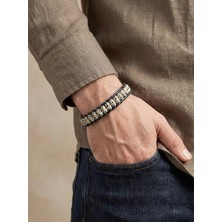 Parmas Design Dalmaçya Jasper & Hematit Çelik Örgülü Deri Erkek Premium Bileklik 01841