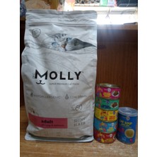 Molly Hypoallergenıc Kuru Kedi Mama Somon&karidesli 2 Kg+5 Adet Karışık Aroma Püre Kedi Konserve+1 Adet Balıklı Kedi Çorbası 135 ml